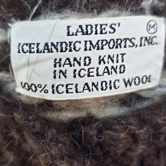 Hand Knit Icelandic Wool Button Front Cardigan Fair Isle Sweater Medium - Picture 3 of 4